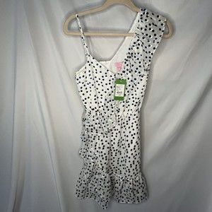 NWT Lilly Pulitzer Madelina Ruffled Dress White w/Blue Polka Dots XXS $198